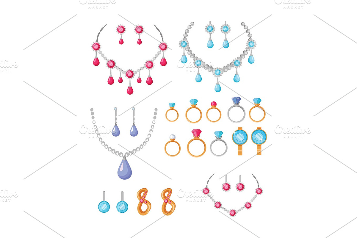 Beautiful Jewelry Accessories Icons Set in Illustrations - product preview 8