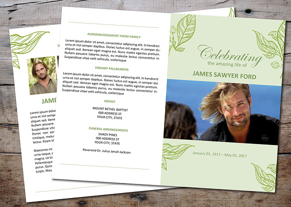 Sleek Floral Funeral Program in Stationery Templates - product preview 2