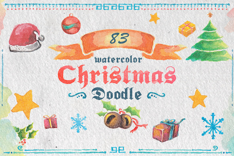 83 Watercolor Christmas Doodle in Objects - product preview 8