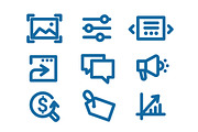 Set of icons on Internet marketing and interface elements