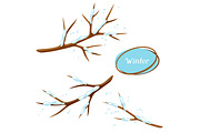 Winter set with branches of tree and snow. Seasonal illustration