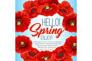 Vector spring poster of poppy flowers wreath