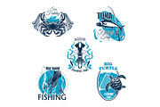 Fishing trip or club vector icons or badges set