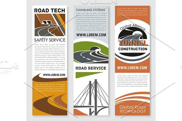 Vector banners of safety road construction service