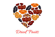 Heart of vector dried fruits snacks
