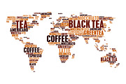Cloud tags tea coffee hot drinks world map words