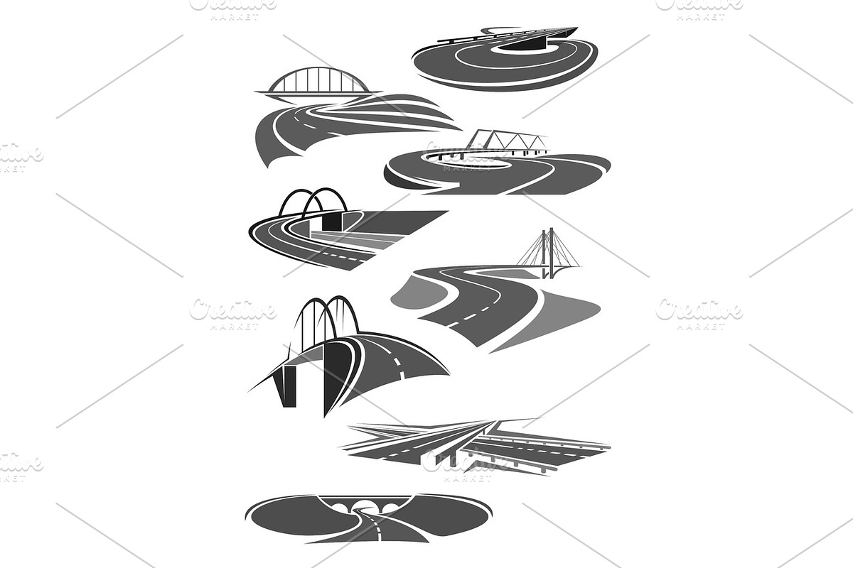 Vector icons of road tunnels and highway bridges in Illustrations - product preview 8