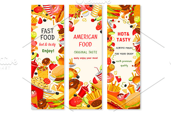 Fast food restaurant menu vector banners