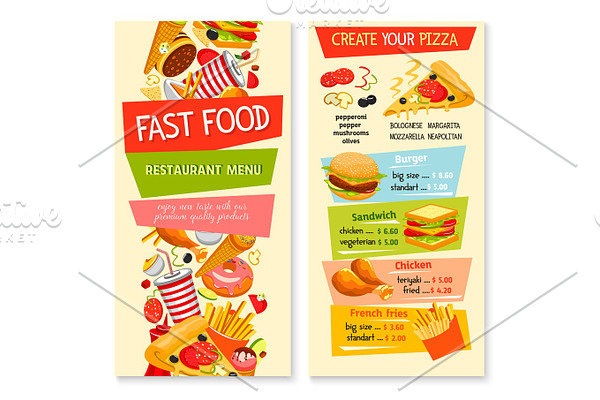 Fast food vector flat menu design for restaurant