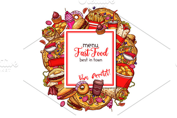 Fast food vector menu cover of restaurant template