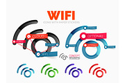 Vector diagram elements set of wifi connection icons with plastic paper style stickers for text
