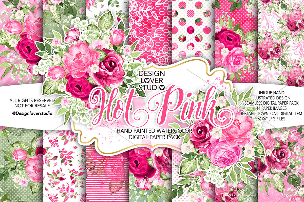 Watercolor HOT PINK DP pack in Patterns - product preview 8