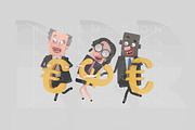 Business people running money symbol
