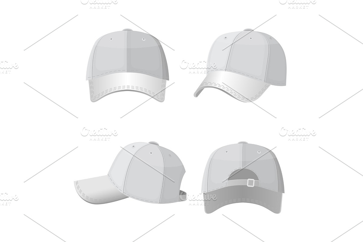 Baseball white caps in front side and back view isolated in Illustrations - product preview 8
