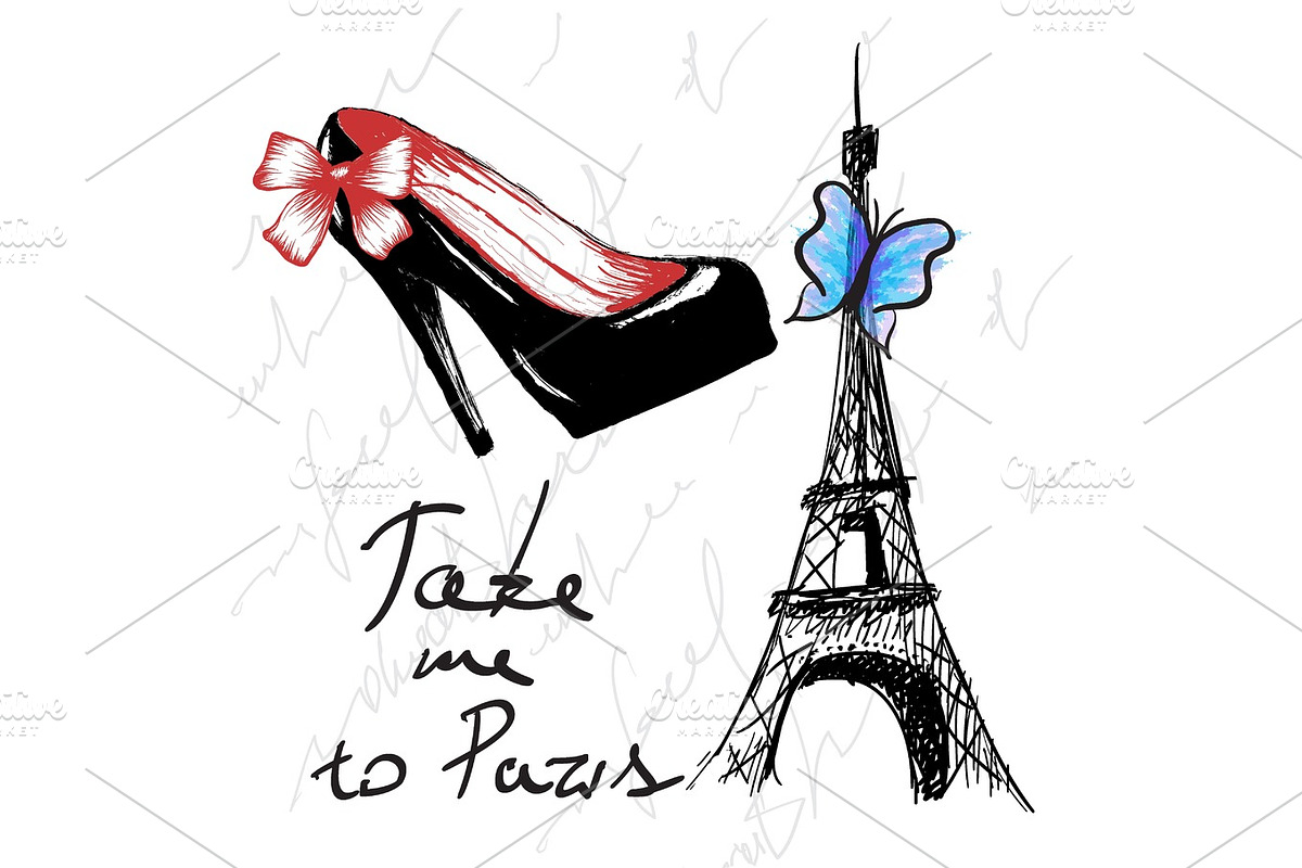 Vintage poster with woman shoe and eiffel tower in Illustrations - product preview 8