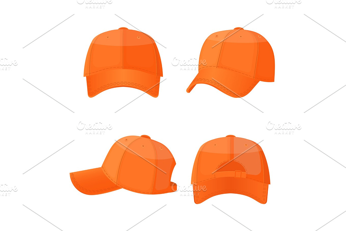 Baseball white caps in front side and back view isolated in Illustrations - product preview 8