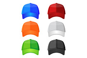 Colorful baseball caps isolated on white background. Stylish sportive headwea