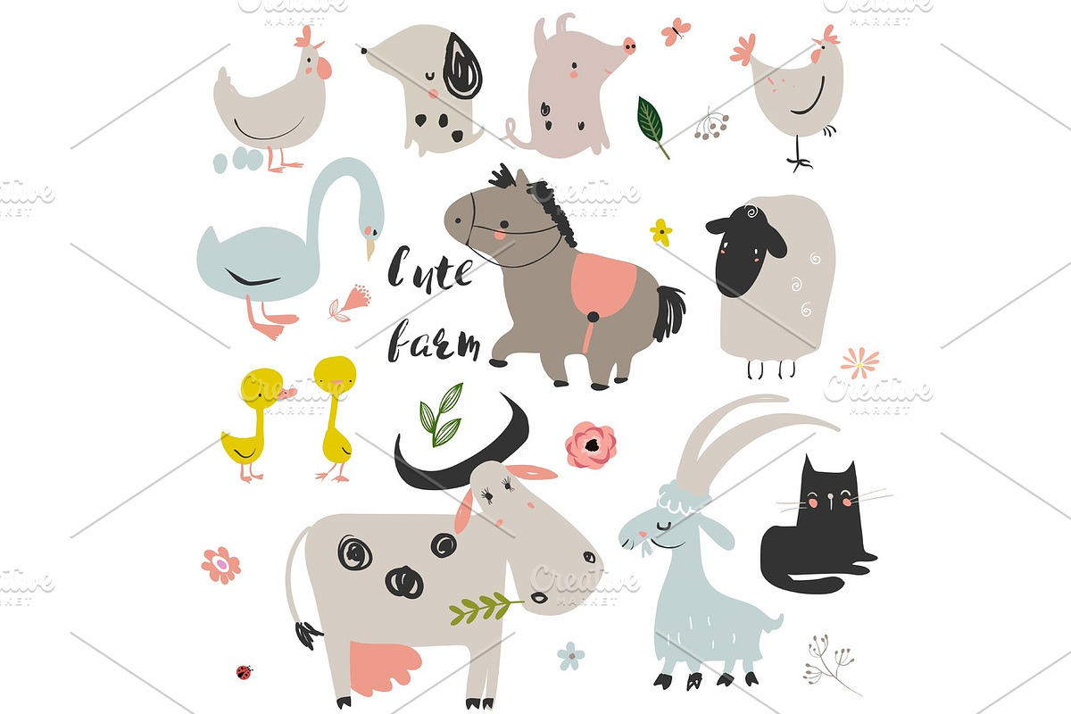 cute farm animals in Illustrations - product preview 8