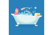 Bath tub isolated full of foam with bubbles