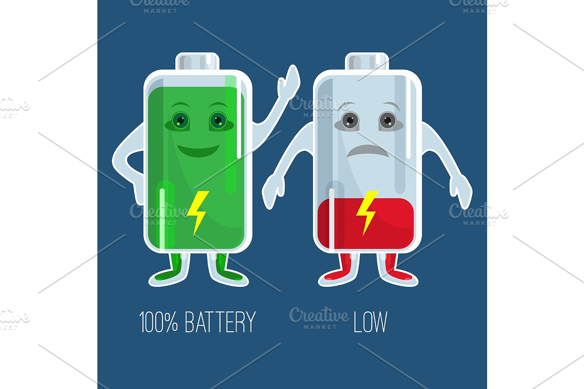 Cute full and low charged batteries in flat design in Illustrations - product preview 8