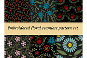 Embroidery trendy floral seamless pattern. Flowers ornament endless background, texture. Vector illustration