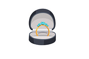 Gold Ring with Blue Diamonds in Box Illustration