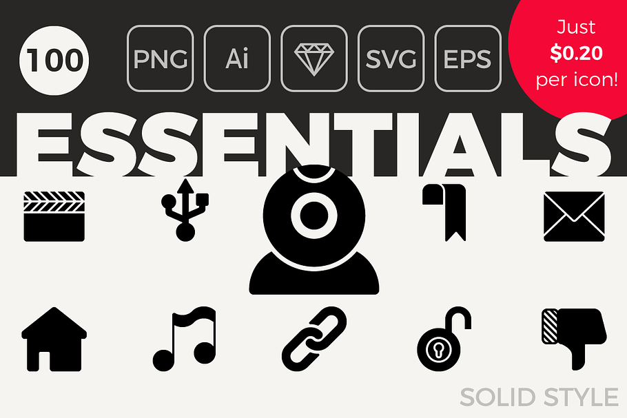 100 Essential Icons - Solid Style