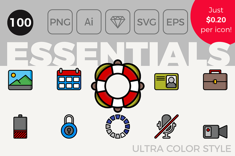100 Essential Icons - Ultra Color