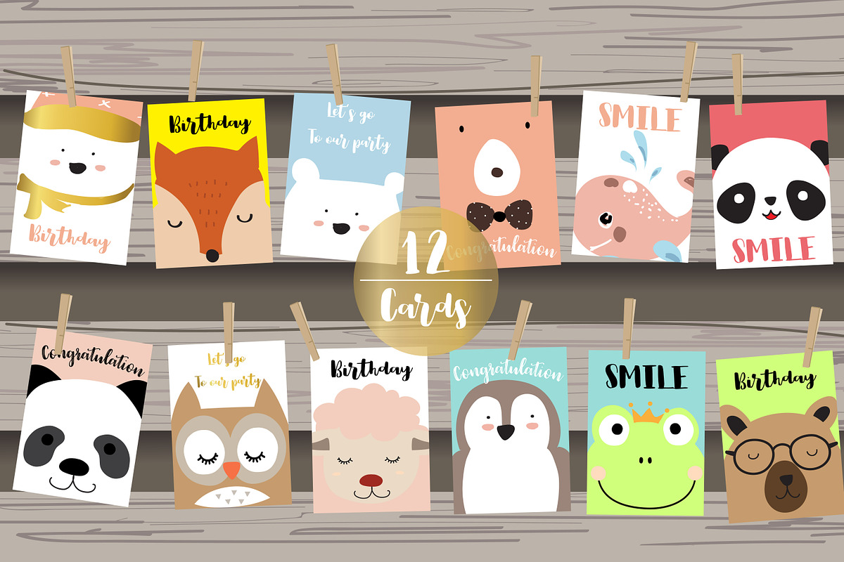 12 cute lovely design animal cards3# in Postcard Templates - product preview 8