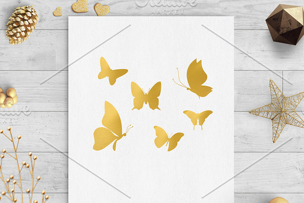Gold foil butterflies clip art