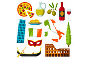 Italy icons set. Italian symbols and objects