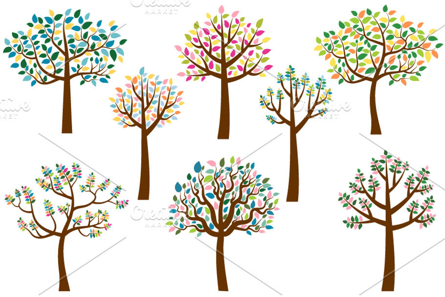 Trees with colorful leaves clip art