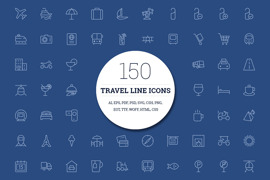 150 Travel Line Icons
