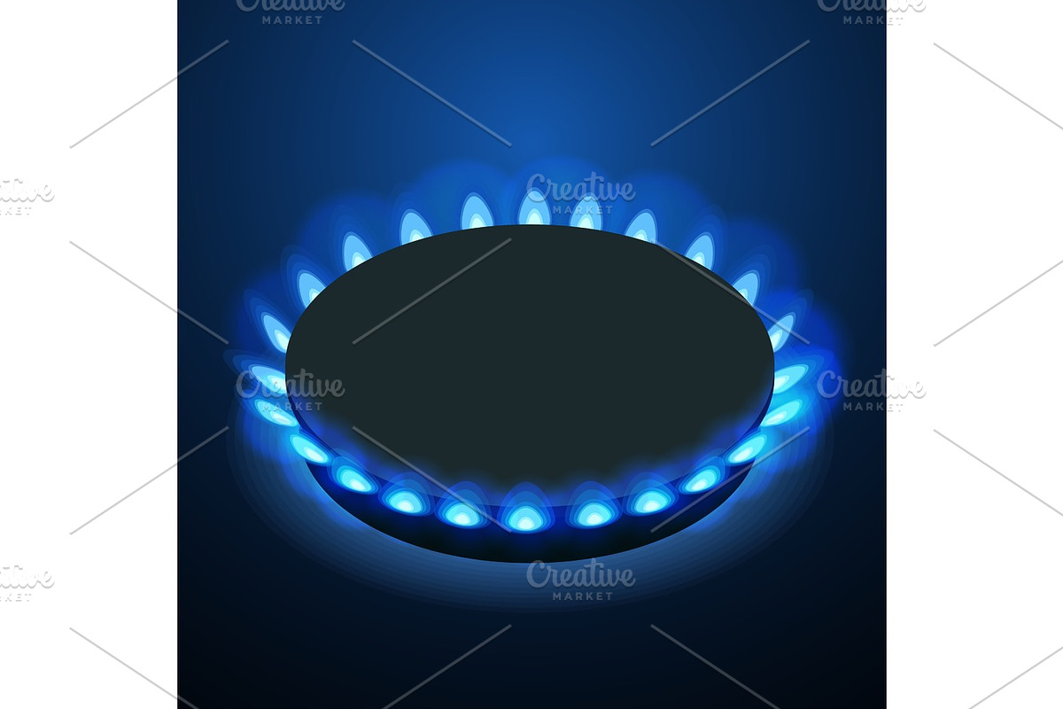 Isometric gas burner or hob on a black background. Vector Blue flame. in Illustrations - product preview 8