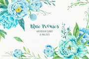 Blue Peony Clip Art Watercolour
