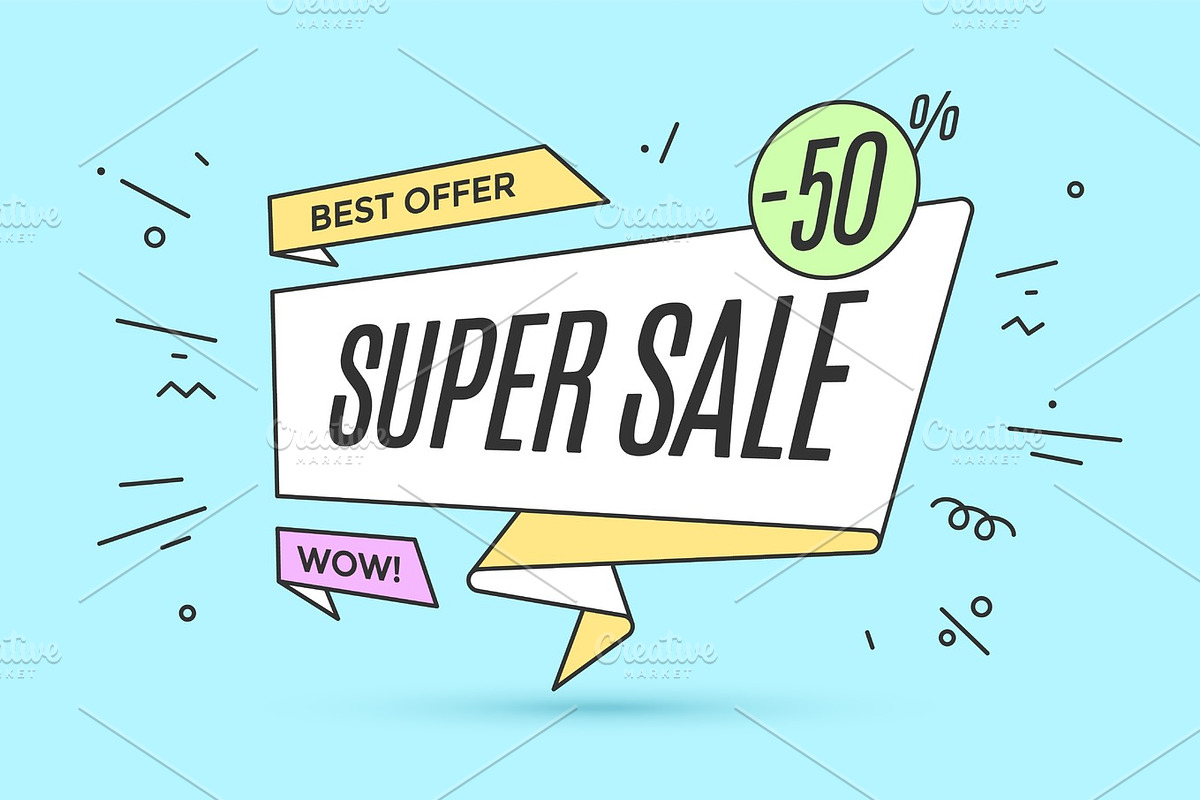 Ribbon banner with text Super Sale in Illustrations - product preview 8