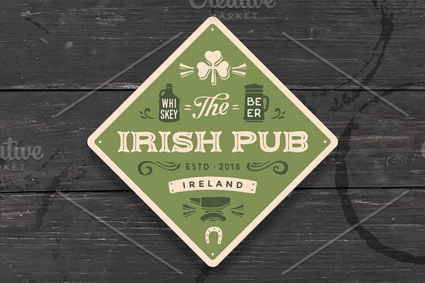 Coaster for Irish Pub. Vintage drawing for bar, pub