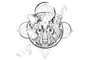 Wolf head low-poly sketch.