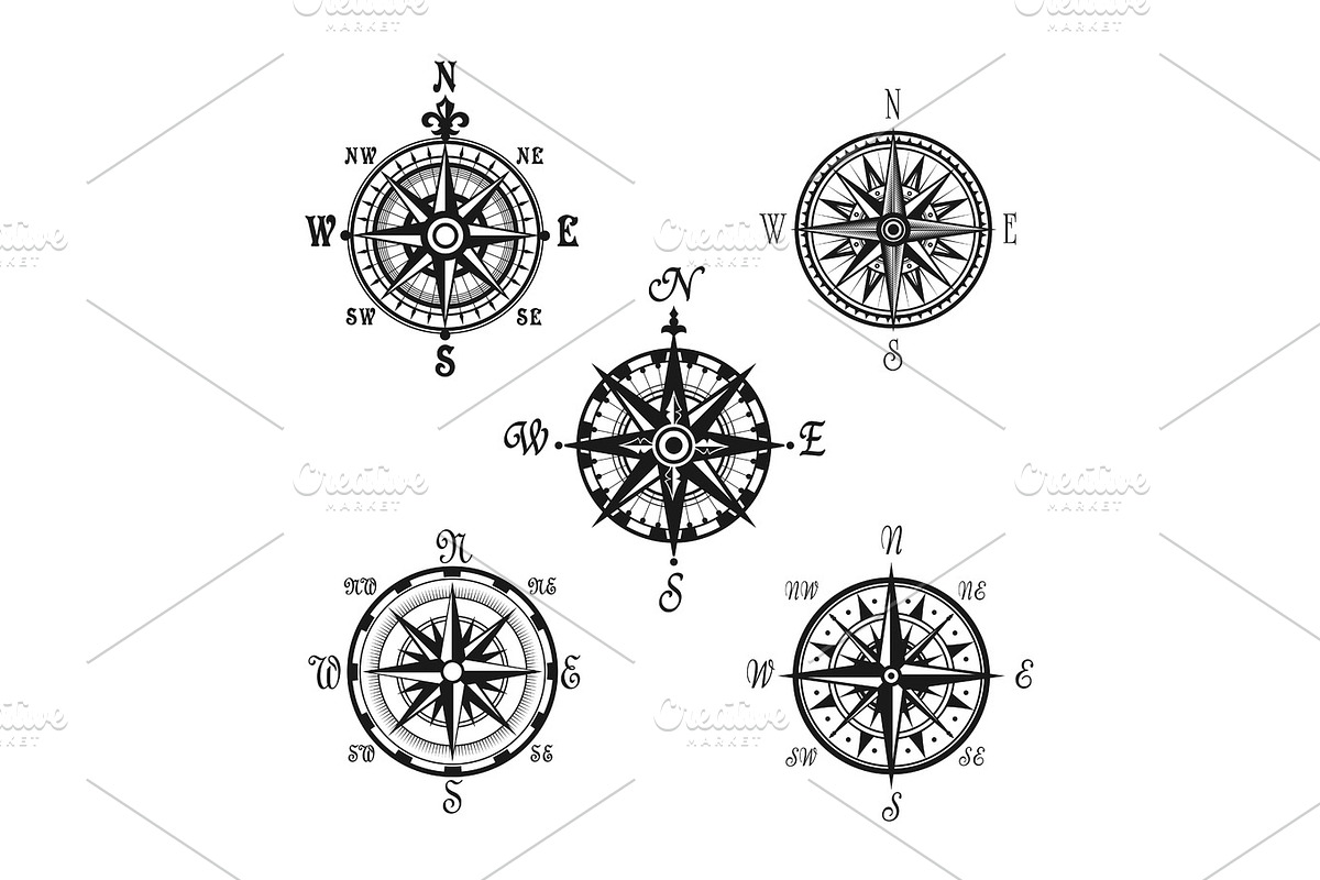 Marine or nautical compass navigation vector icons in Illustrations - product preview 8