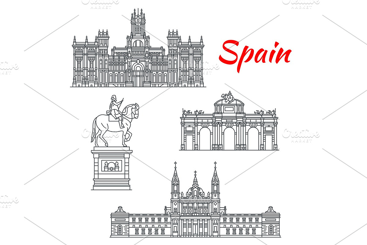 Architecture of Spain buildings vector icons in Illustrations - product preview 8