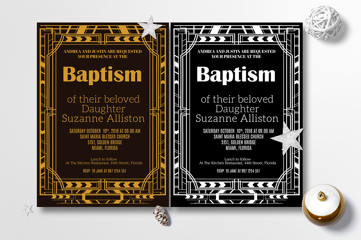 Art Deco Baptism Invitation Card in Card Templates - product preview 8