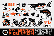 Papercut Style Sushi Elements
