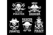 Pirates black vector flags set Jolly Roger symbol
