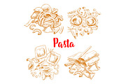 Pasta or italian macaroni vector sketch poster