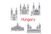 Hungary famous architecture vector landmark icons