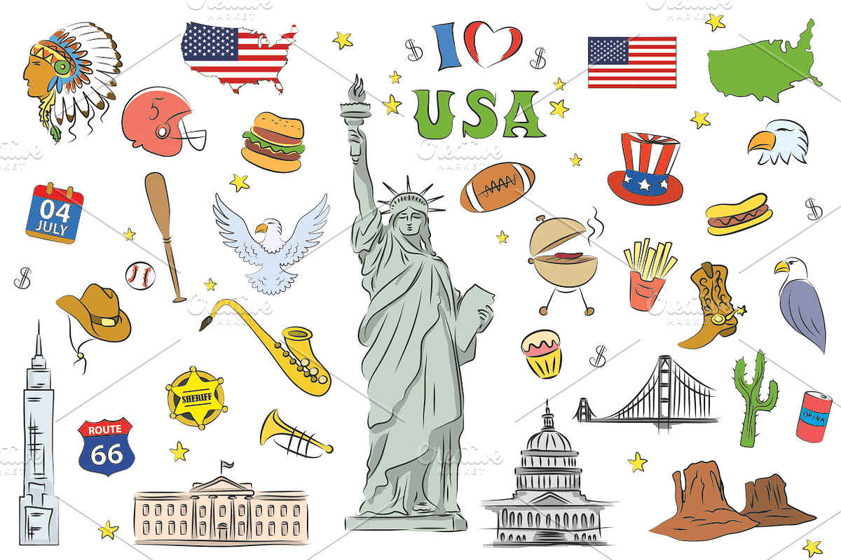 USA symbols and icons set in Illustrations - product preview 8