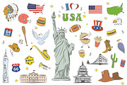 USA symbols and icons set