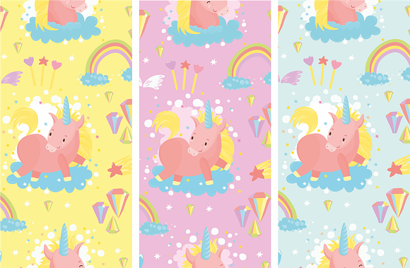 Magic Unicorns pattern and flowers in Illustrations - product preview 3