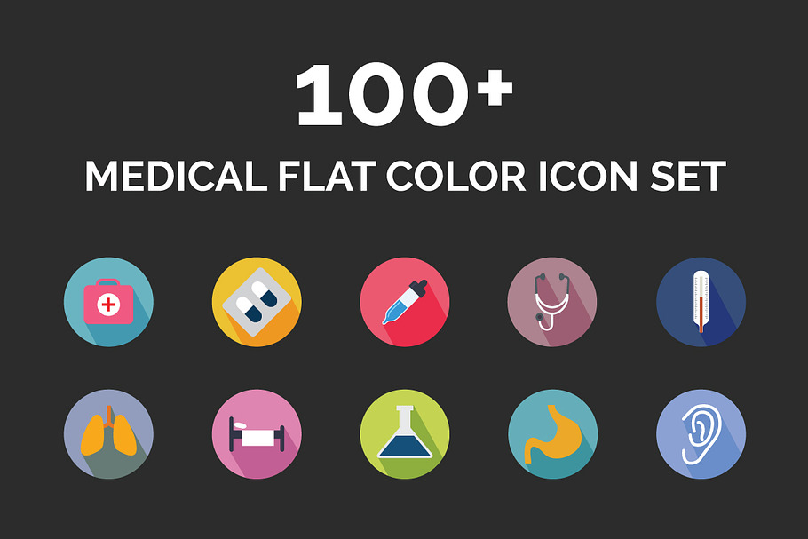 100+ Medical Flat Color Icon Set