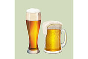 Two big glasses with frothy beer graphic icon on gray